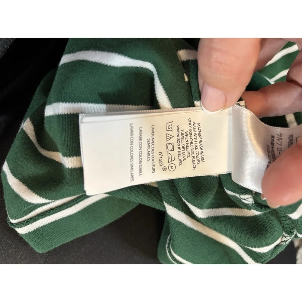 Polo Ralph Lauren Polo Shirt Classic Fit Green w/ White Stripe M Medium EUC
